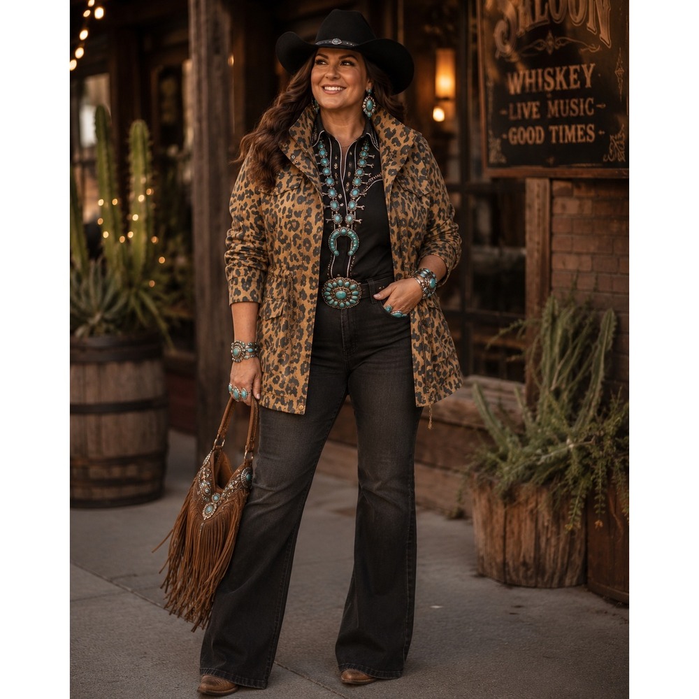 Entro Leopard Print Utility Jacket Womens Medium Brown Animal Corduroy J8816